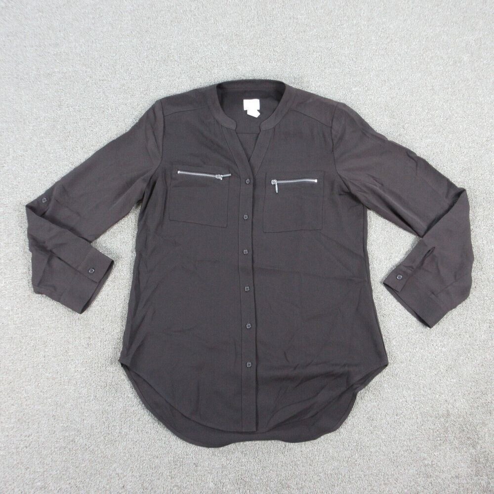 Chicos Shirt Womens 0 US XS/4 Brown Long Sleeve Button Up
